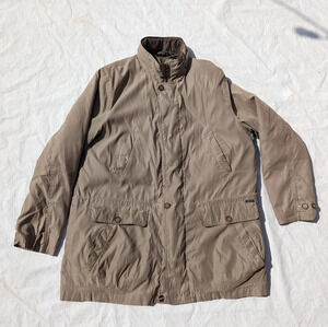 London Fog Men's Jacket XL Button Lining Beige Green -  All Season - Zipped Hood